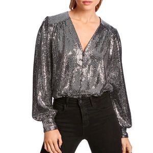 NEW LINI SILVER SEQUIN LONG SLEEVE BODYSUIT